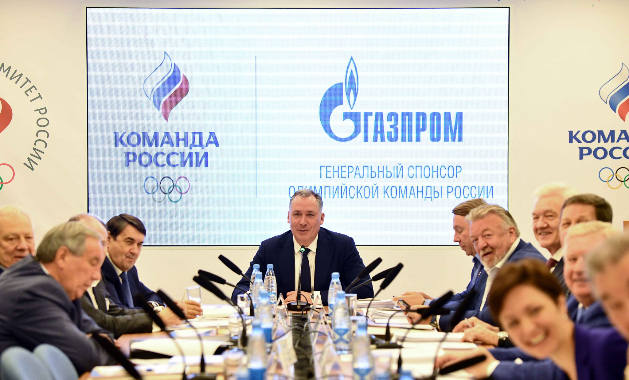 Russian Olympic Committee President Stanislav Pozdnyakov, centre, revealed after an Executive Board meeting today that they and RUSADA have appointed different law firms to represent them in their appeals against WADA at CAS ©ROC