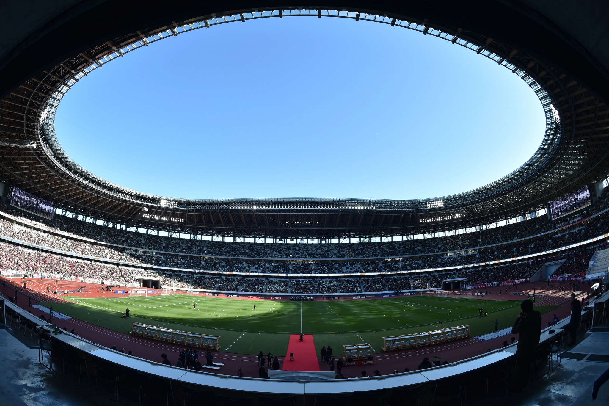 The New National Stadium built for this year's Olympic and Paralympic Games in Tokyo was blessed by sunshine as it hosted the Emperor's Cup final, a match won by Vissel Kobe ©Getty Images