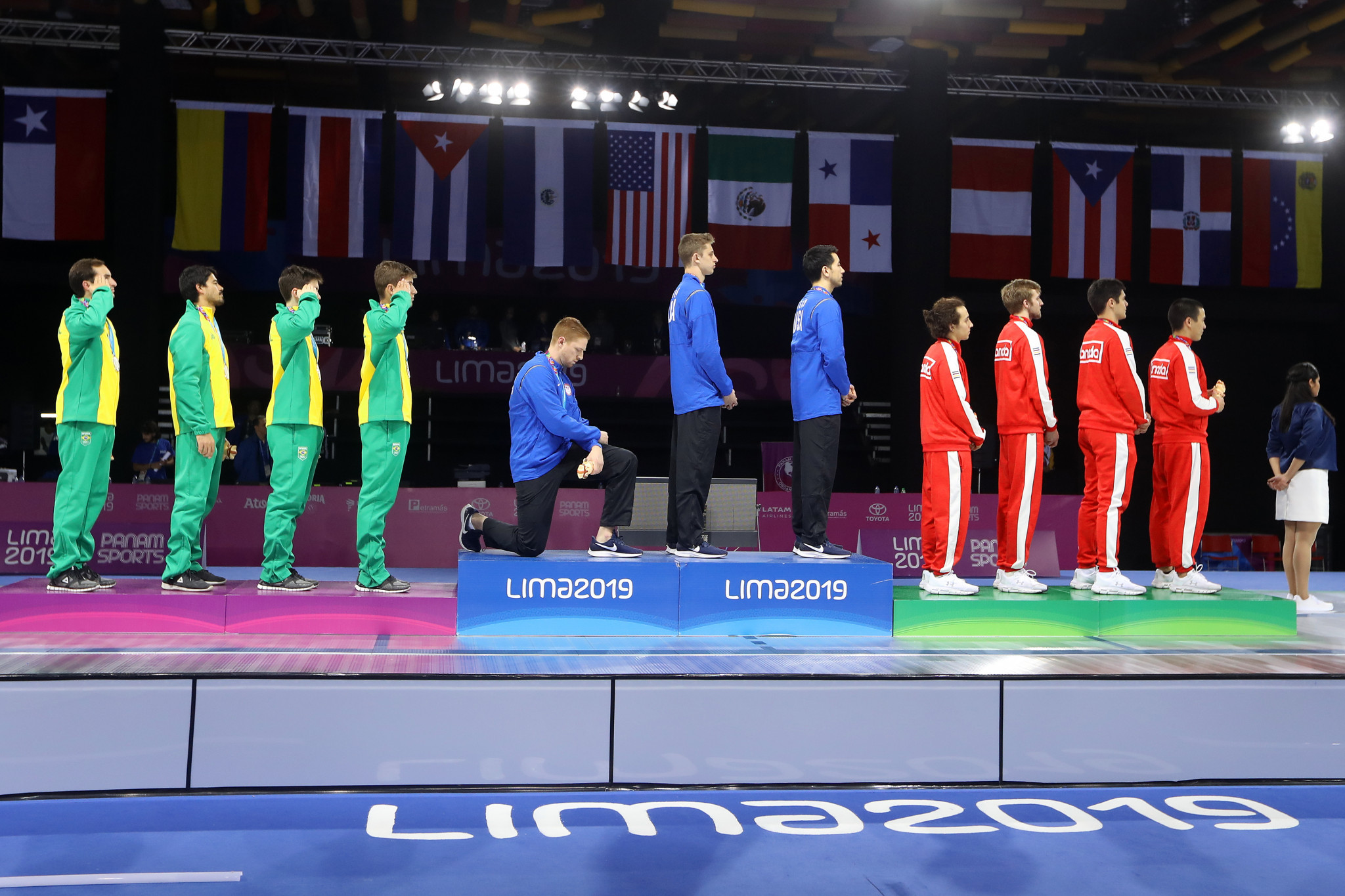 Race Imboden protested on the podium during the 2019 Pan American Games in Lima ©Getty Images