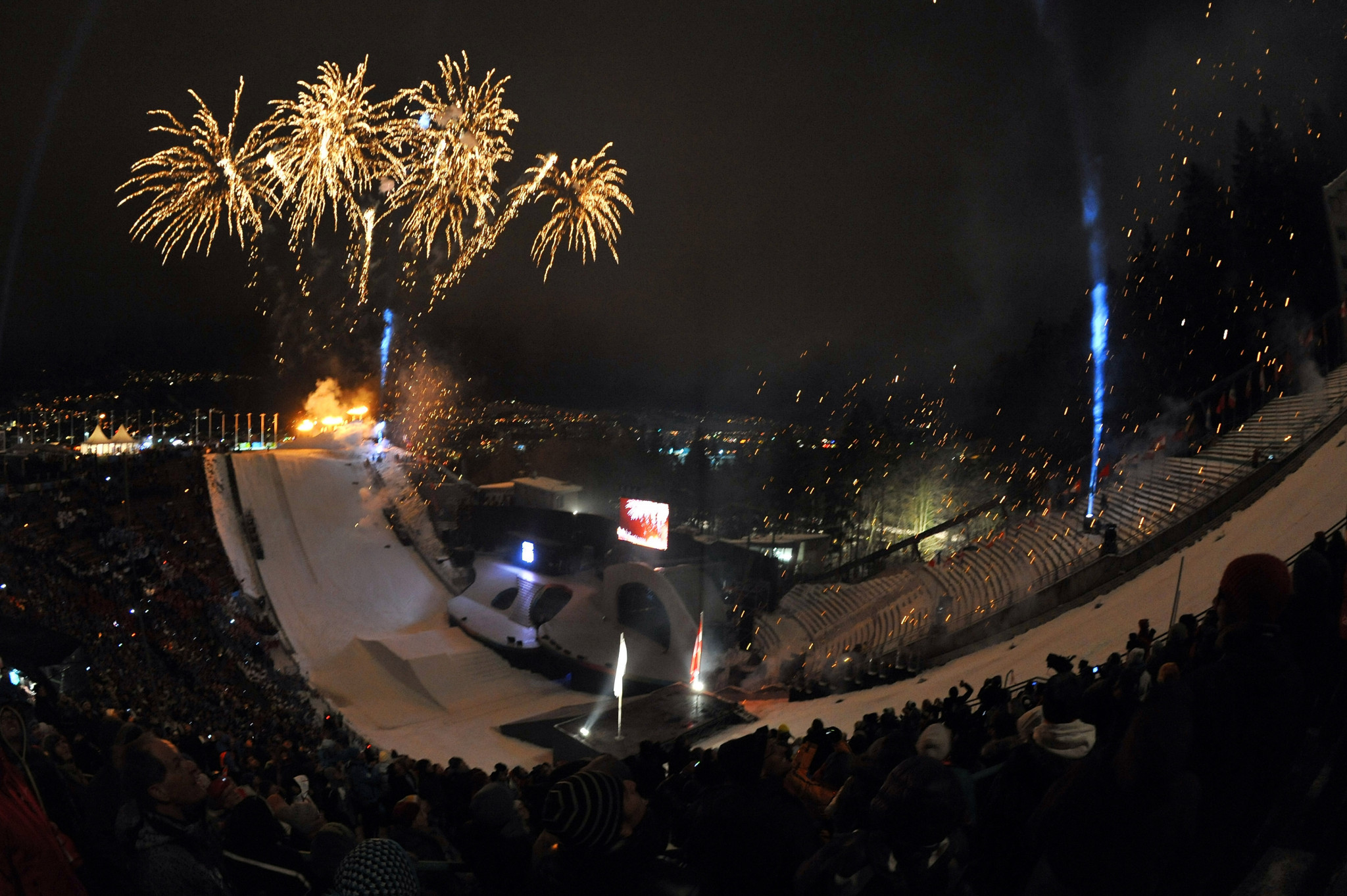 The Innsbruck 2012 Opening Ceremony took place in a vast ski-jumping bowl ©Getty Images