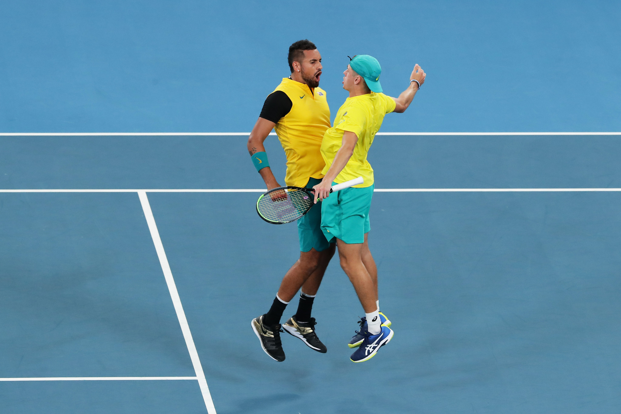 Alex de Minaur and Nick Kyrgios won a dramatic doubles match to send Australia through ©Getty Images