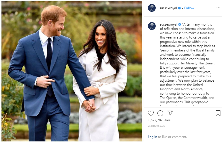 The Duke and Duchess of Sussex released an extraordinary statement about their plans yesterday ©sussexroyal/Instagram