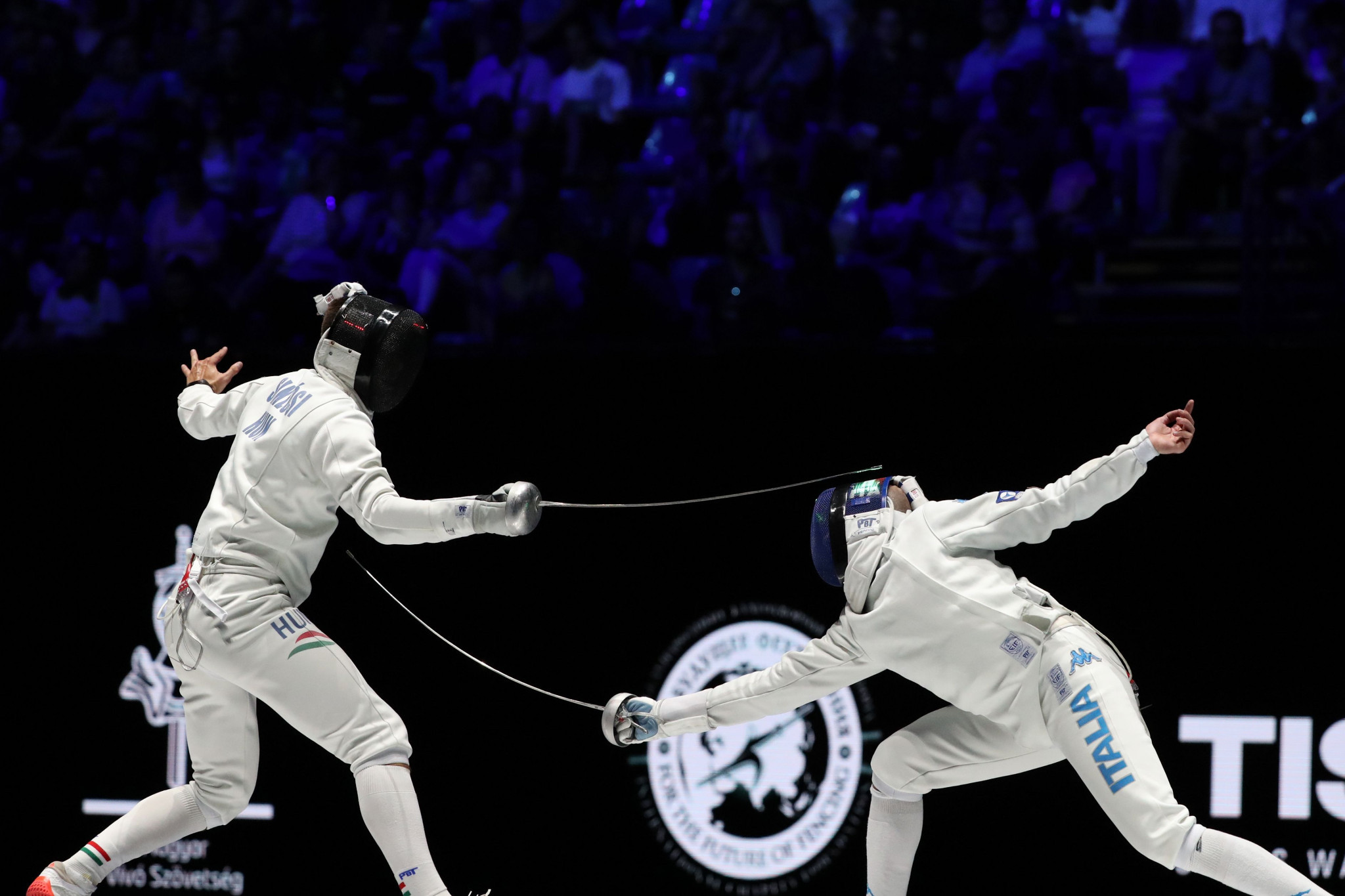 Italy's Andrea Santarelli, right, is the top seed at the FIE Men's Épée World Cup in Heidenheim ©Getty Images