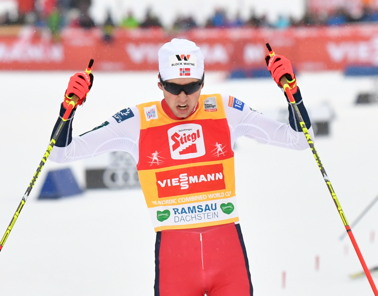 Jarl Magnus Riiber of Norway still leads the overall FIS Nordic Combined World Cup standings ©Getty Images