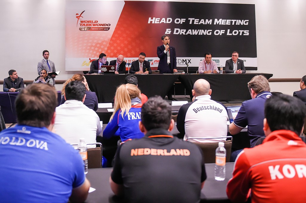 Officials attending a head of team meeting ahead of the Grand Prix Final getting underway ©WTF