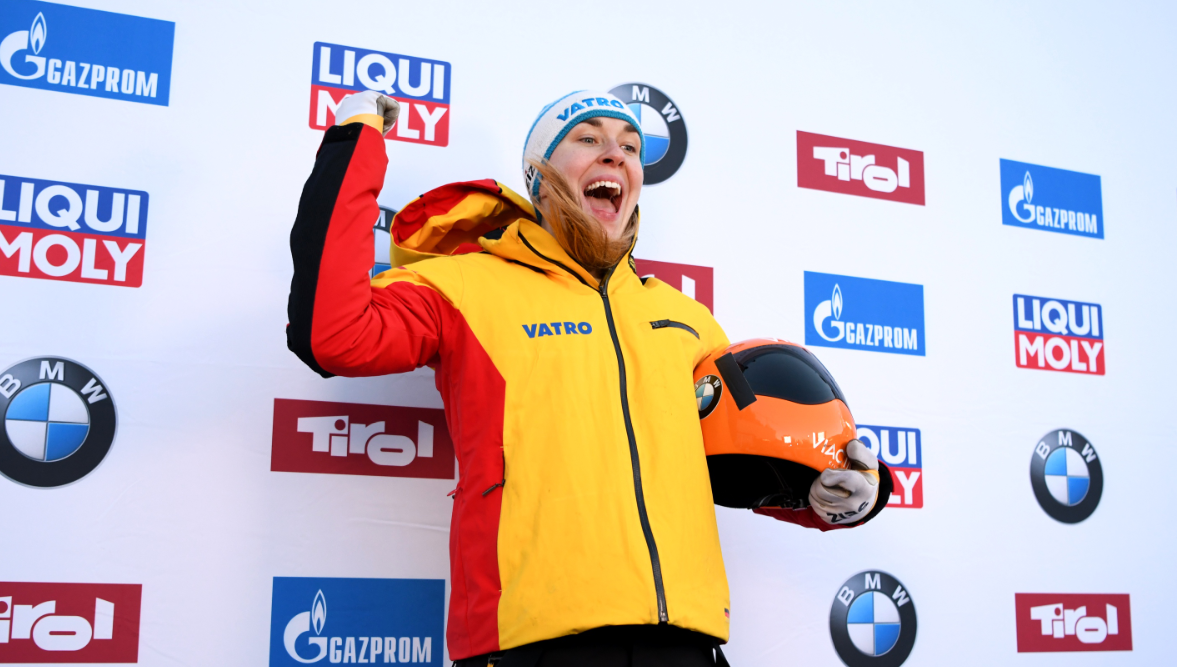 Jacqueline Lölling celebrates her victory and track record ©IBSF/Viesturs Lacis