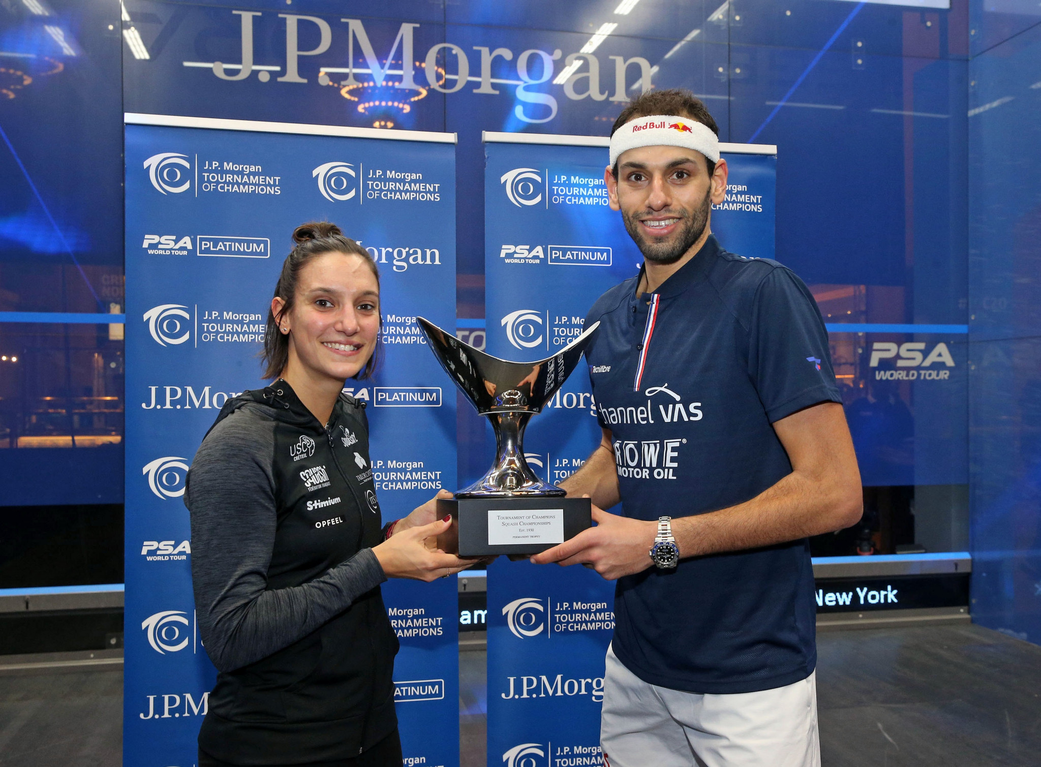Egypt's Mohamed ElShorbagy and France’s Camille Serme lifted the PSA Tournament of Champions titles today ©PSA
