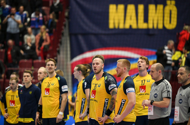 Sweden, co-hosts of the EHF Men's Championships, show their dejection after their latest defeat by Portugal in Malmo ©Getty Images