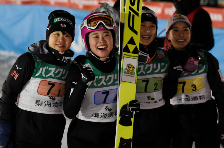 Hosts Japan took silver in today's women's team competition at the FIS Ski Jumping World Cup in Zao ©Getty Images
