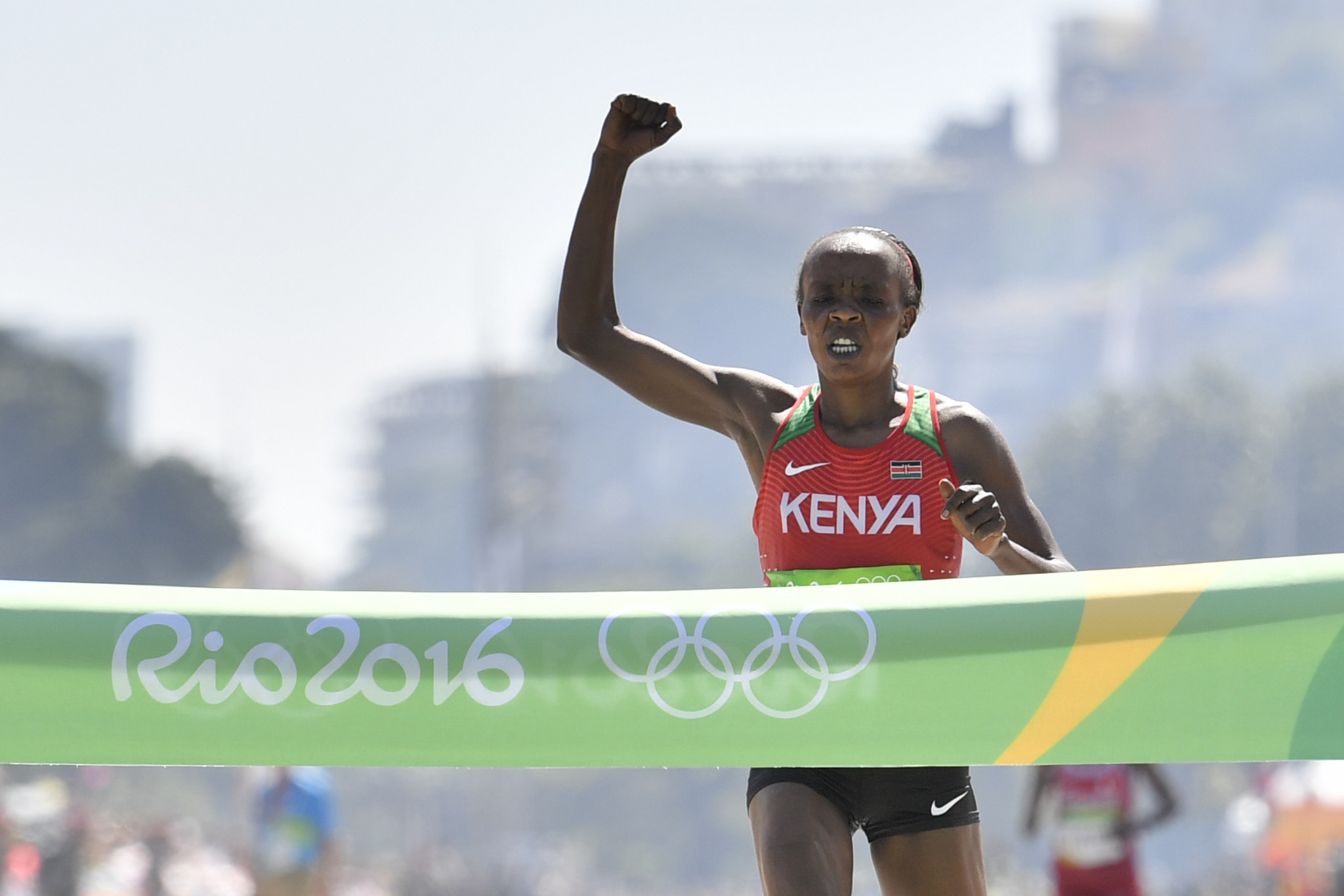 Olympic marathon champion Jemima Sumgong is among the top Kenyan runners currently banned for doping ©Getty Images