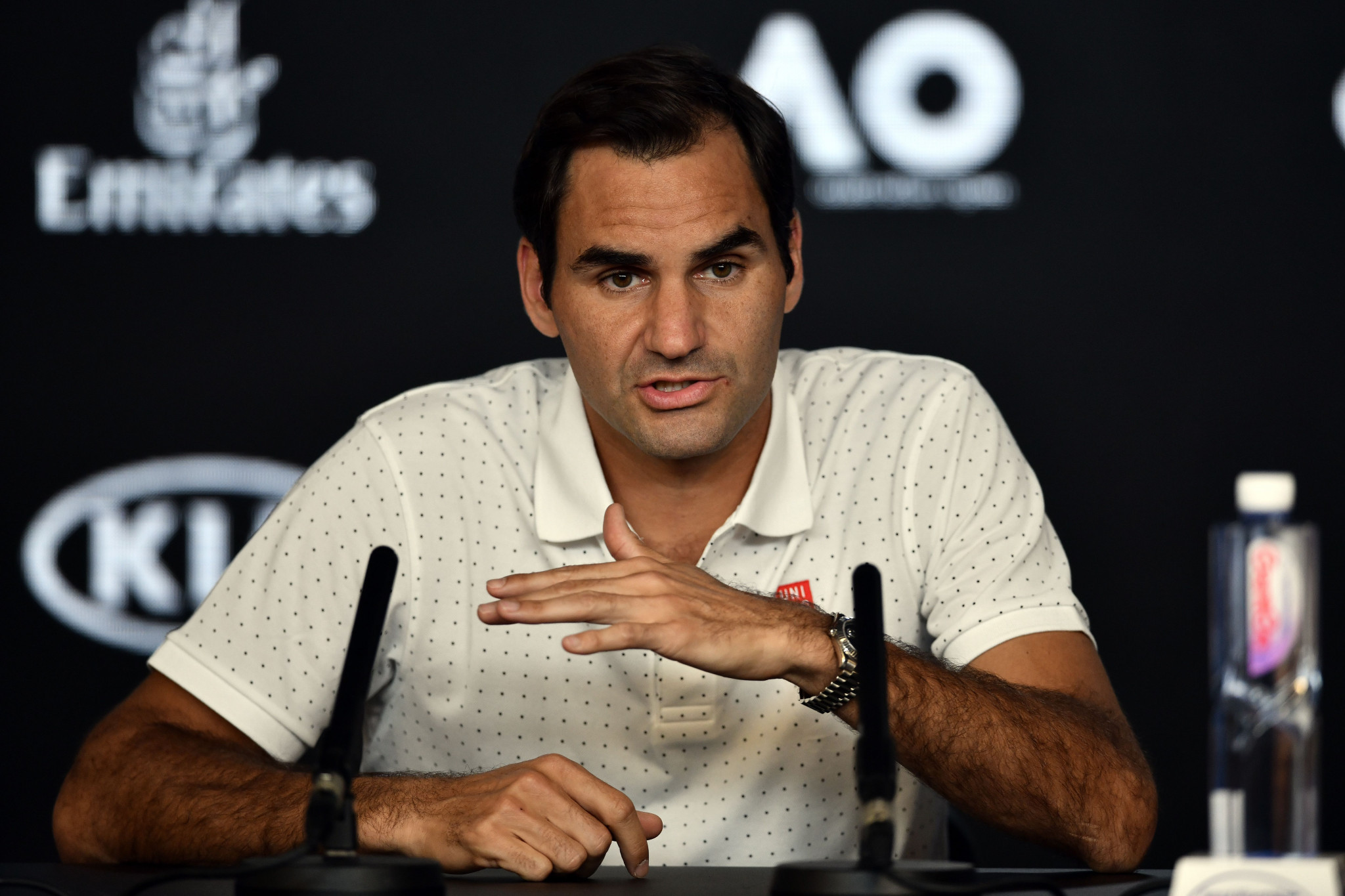 Roger Federer addresses the issue of air quality and athlete safety in a press conference ahead of the Australian Open tennis competition that begins tomorrow in Melbourne ©Getty Images