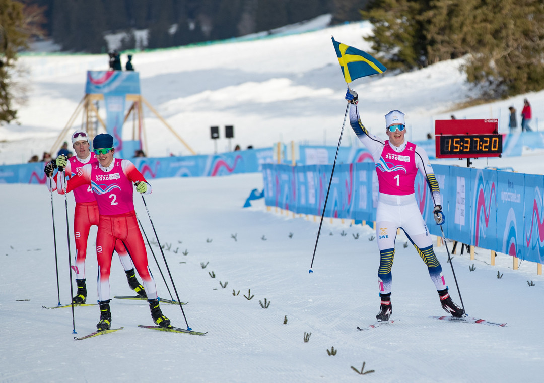 Edvin Anger of Sweden won the men's race at the Vallée de Joux Cross-Country Centre ©OISphoto