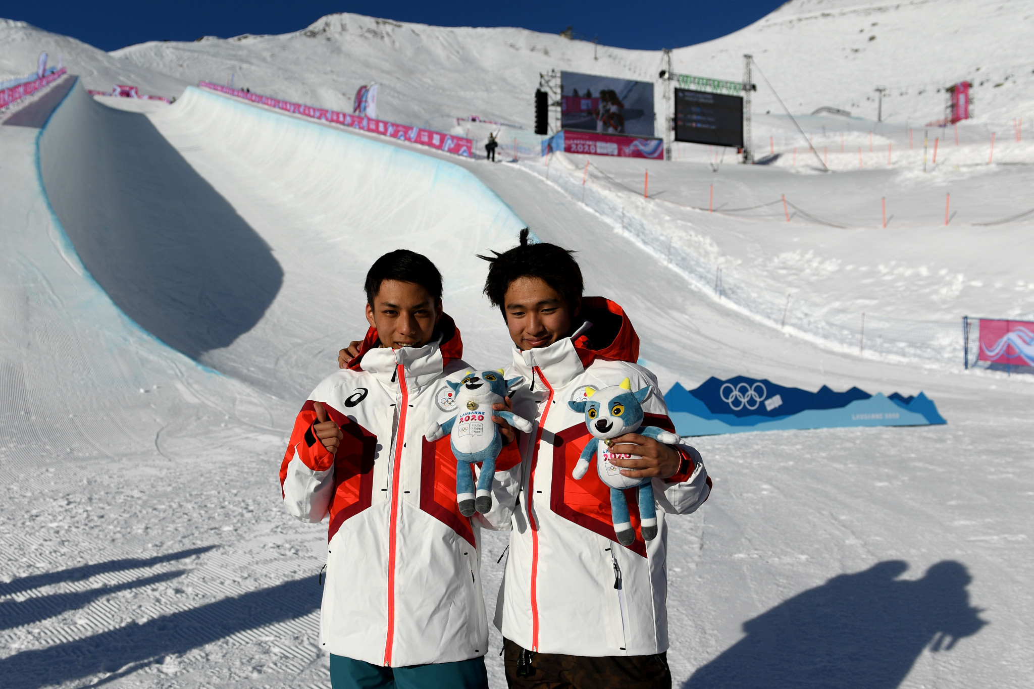 Japan celebrated snowboard halfpipe gold and silver for the second straight day ©Getty Images