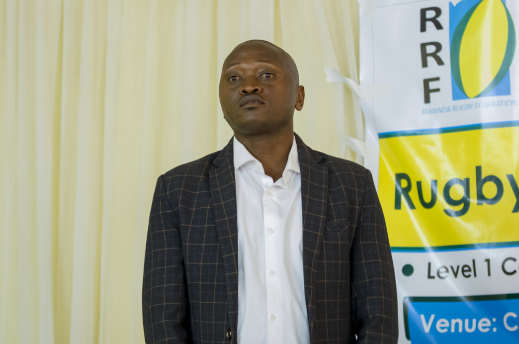 Kamanda Tharcisse, President of the Rwanda Rugby Federation, urged those in attendance to implement what they learned on the course at Centre d’Accueil St Francois d’Assise ©RNOSC