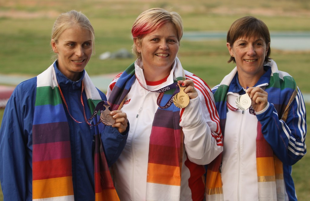 Namibian Gaby Ahrens (left) won trap bronze at the 2010 Commonwealth Games in New Delhi