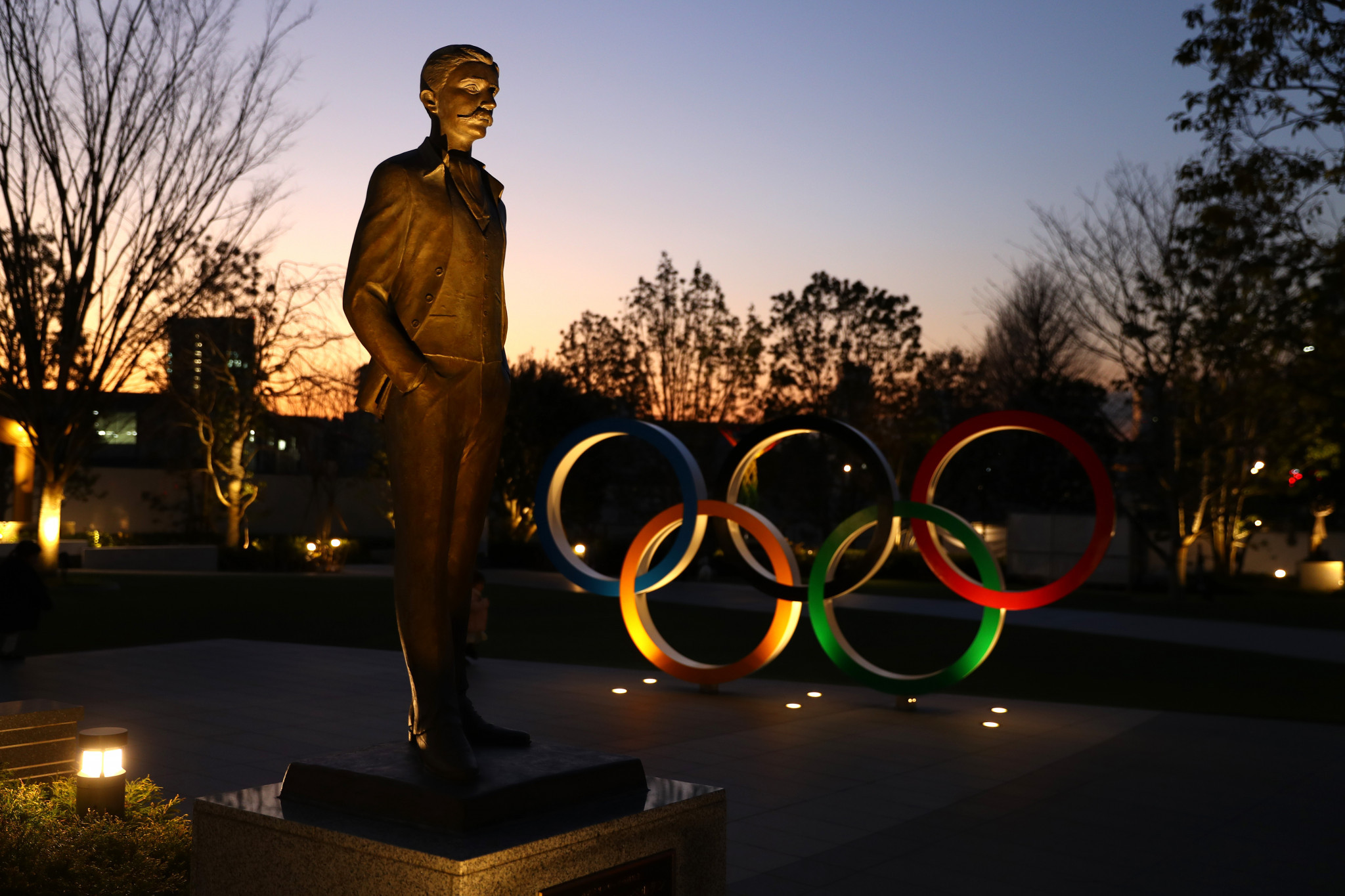 Baron Pierre de Coubertin, pictured here in momument form outside the New National Stadium in Tokyo, wasn't keen on medal tables ©Getty Images