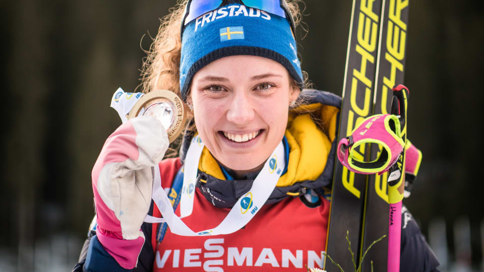 Sweden's Hanna Öberg earned her first win of the season in the women’ s 12.5km mass start at the IBU World Cup in Pokljuka ©IBU.