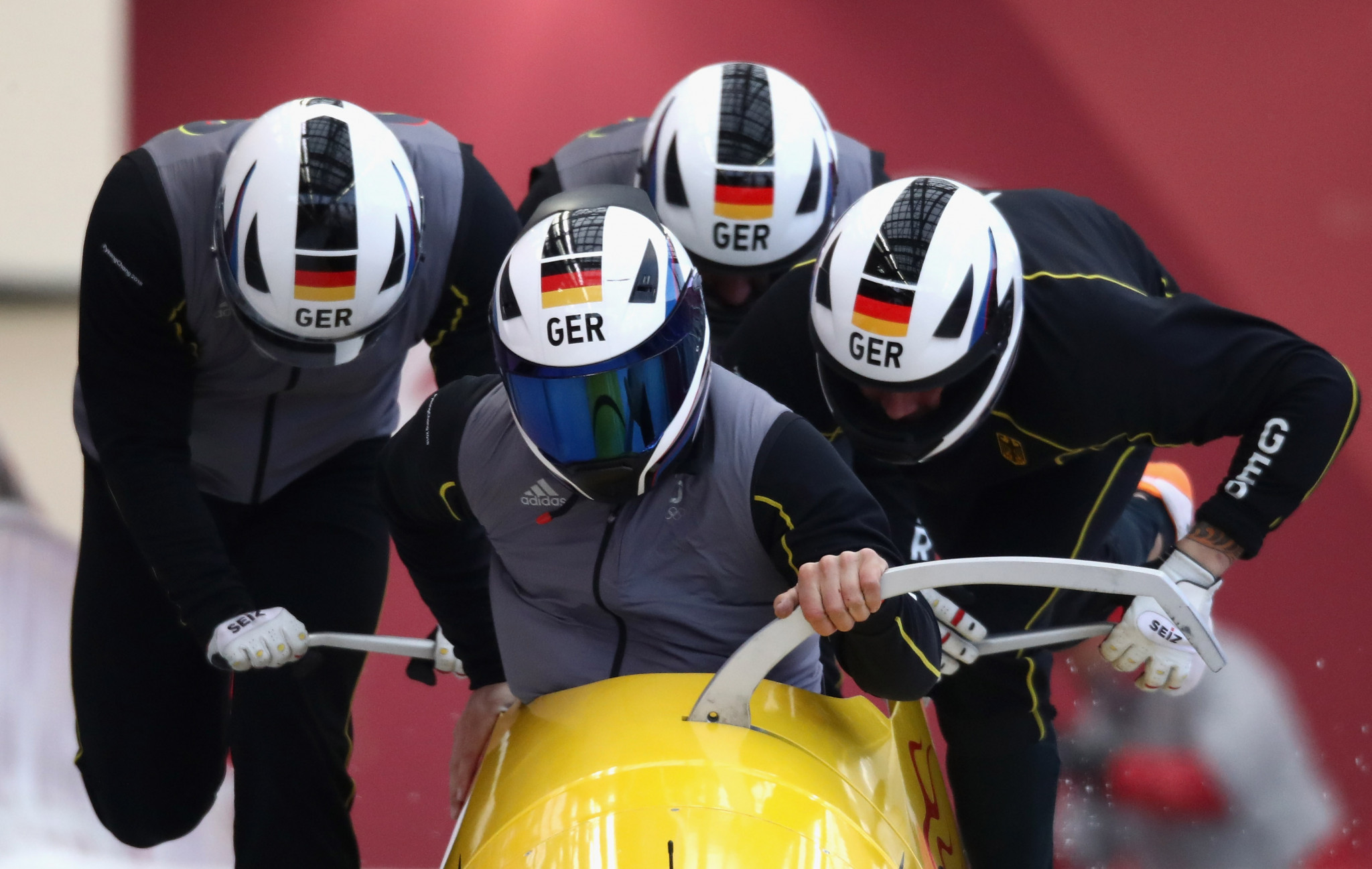 Johannes Lochner, Germany, pilots his sled during four-man bobsleigh training at Pyeongchang Olympics in 2018 ©Getty Images