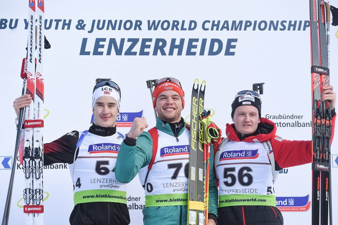 Barchewitze, Soerum and Stalder on the podium at the IBU  Junior World Championships © Twitter/@IBU_Junior