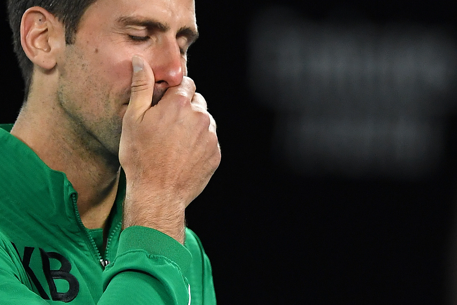 Djokovic fought back tears in a jacket with the initials KB as he paid tribute to basketball star Kobe Bryant, following his death in a helicopter crash ©Getty Images