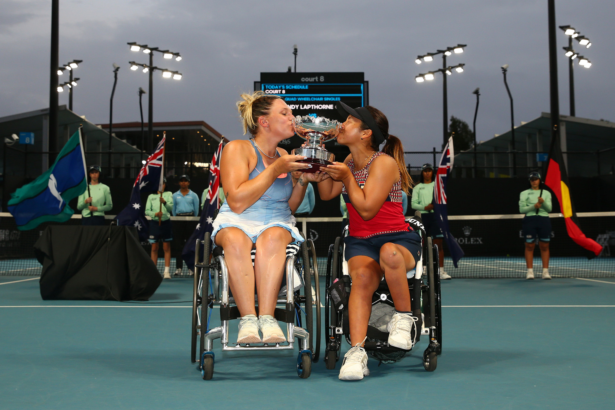 Jordanne Whiley of Britain and Yui Kamiji of Japan pose after winning their women's wheelchair doubles final ©Getty Images