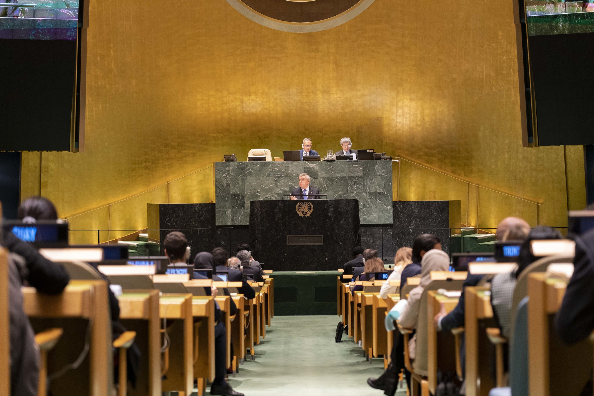 IOC President Thomas Bach addressed the UN General Assembly in New York ©IOC