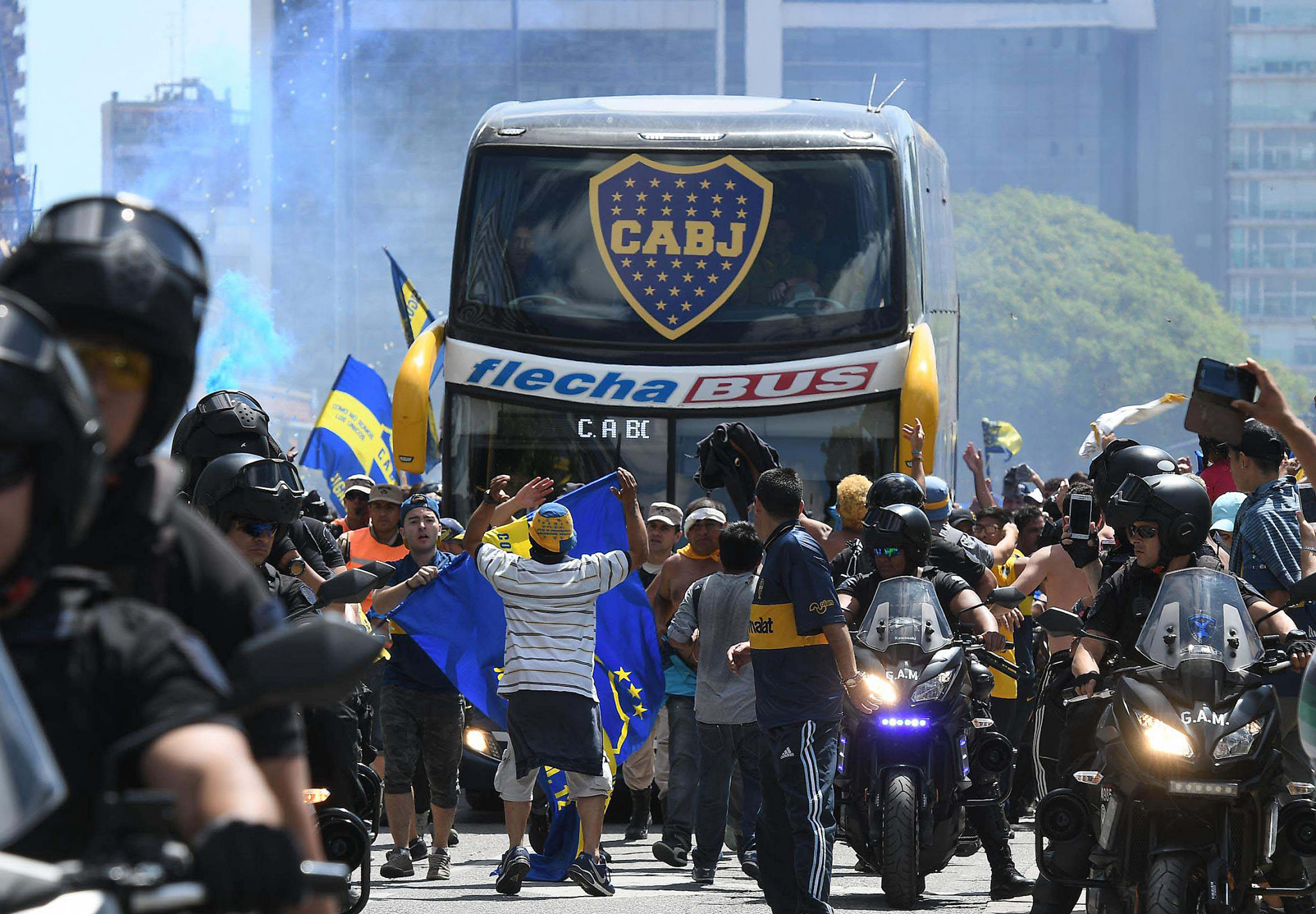 Boca Juniors team bus was attacked on route to the second leg of the final of the Copa Libertadores against River Plate, ultimately leading it to be relocated to Madrid ©Getty Images