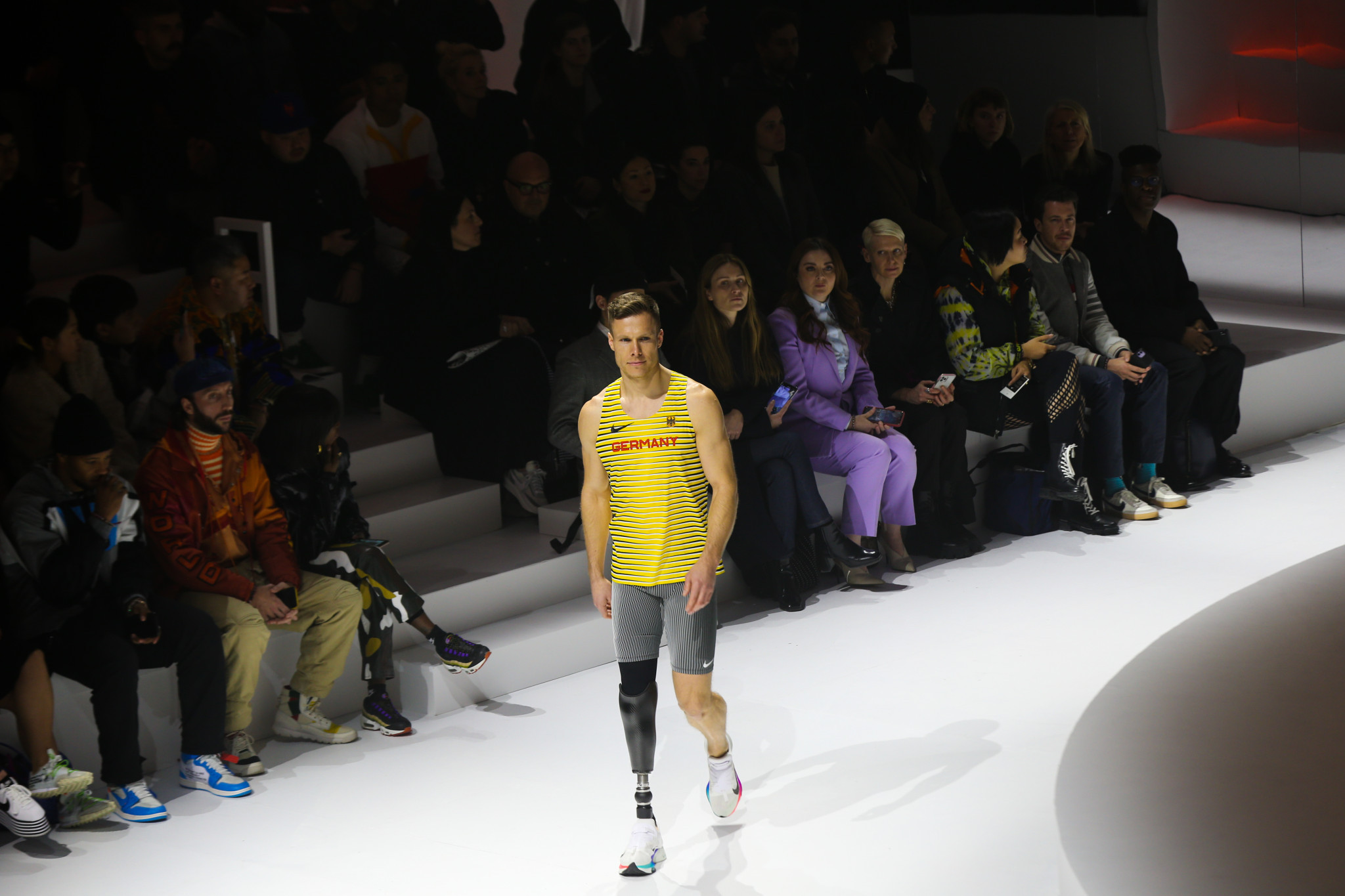 German paralympic long jumper Markus Rehm walks the runway during Nike's 2020 Tokyo Olympic collection fashion show at The Shed in New York City ©Getty Images