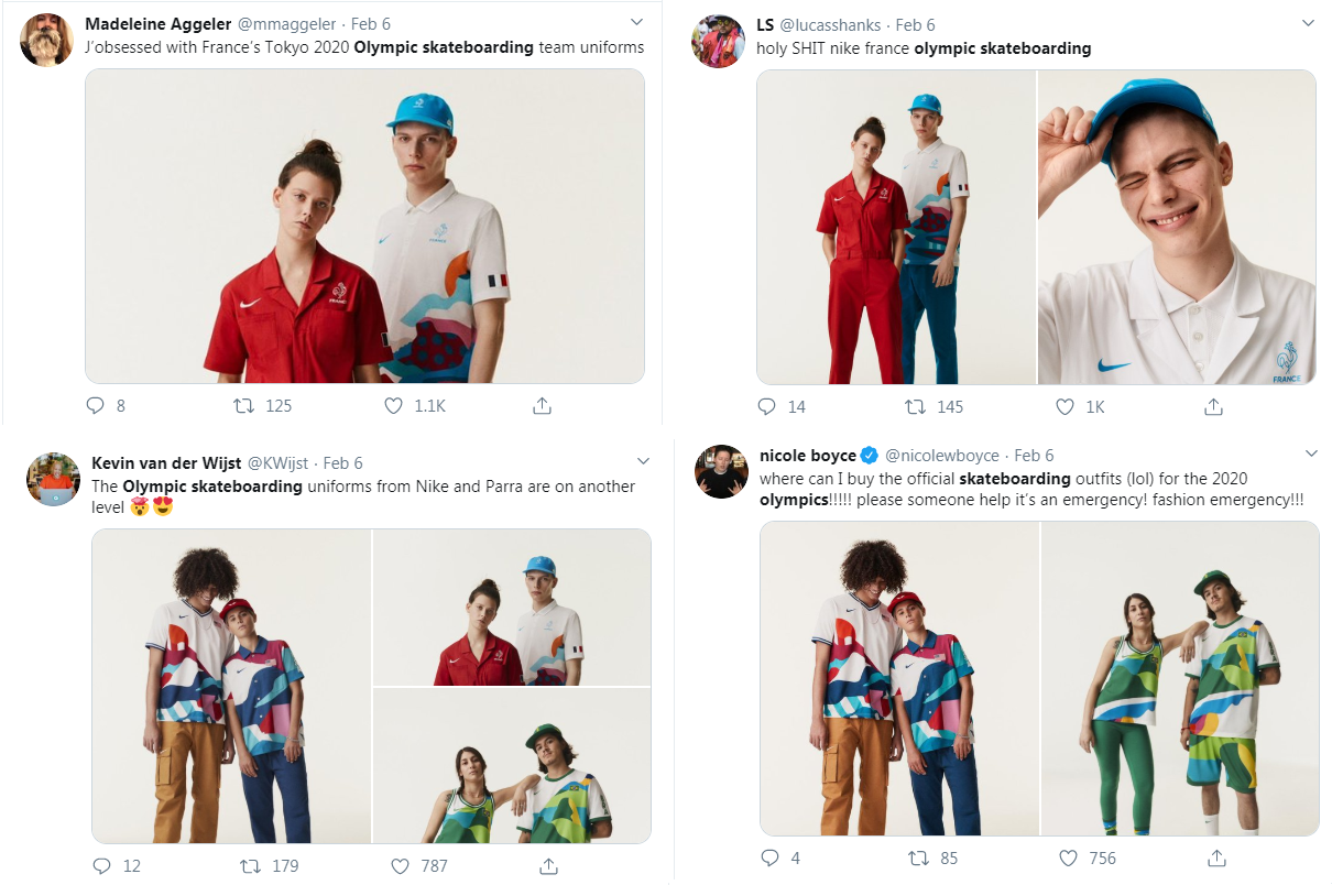 Nike's skateboarding outfits for the Tokyo 2020 Olympic Games were received well on social media ©Twitter
