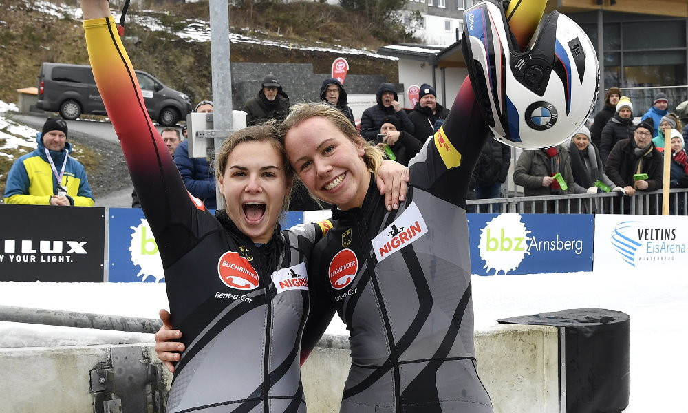Kim Kalicki and Kira Lipperheide of Germany triumphed in the two-woman bobsleigh competition ©IBSF