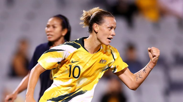 Emily van Egmond scored a hat-trick in Australia's 6-0 win over Thailand in the third round of the AFC Women's Olympic Qualification Tournament ©Football Federation Australia