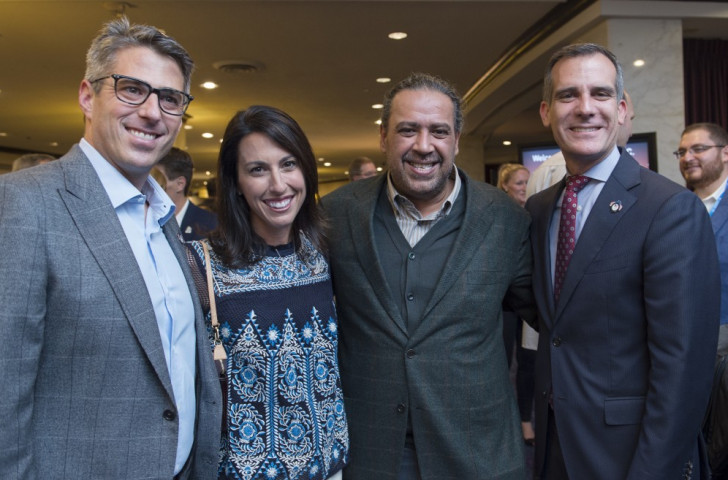 Casey Wasserman (left), pictured with four-time Olympic swimming champion Janet Evans, ANOC President Sheikh Ahmad Al-Fahad Al-Ahmed Al-Sabah and Los Angeles Mayor Eric Garcetti, says the LA 2024 Bid Committee has had a 