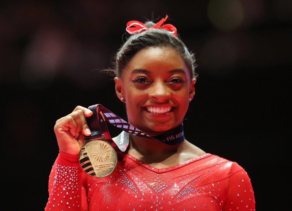 Simone Biles scooped the women's USOC Monthly Award for her performance at the Artistic Gymnastics World Championships ©Getty Images