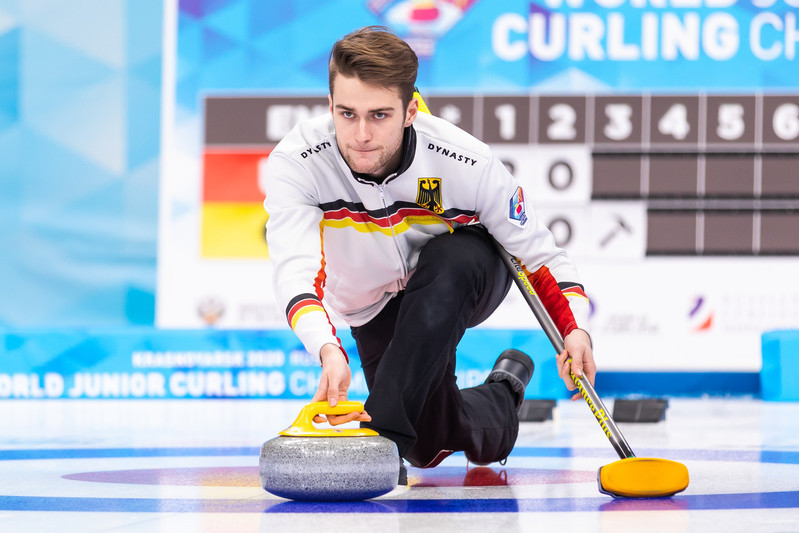 Germany's skip Sixten Totzek has maintained his side's unbeaten streak in the men's competition - the only men's side to do so © WCF/Emil Cooper