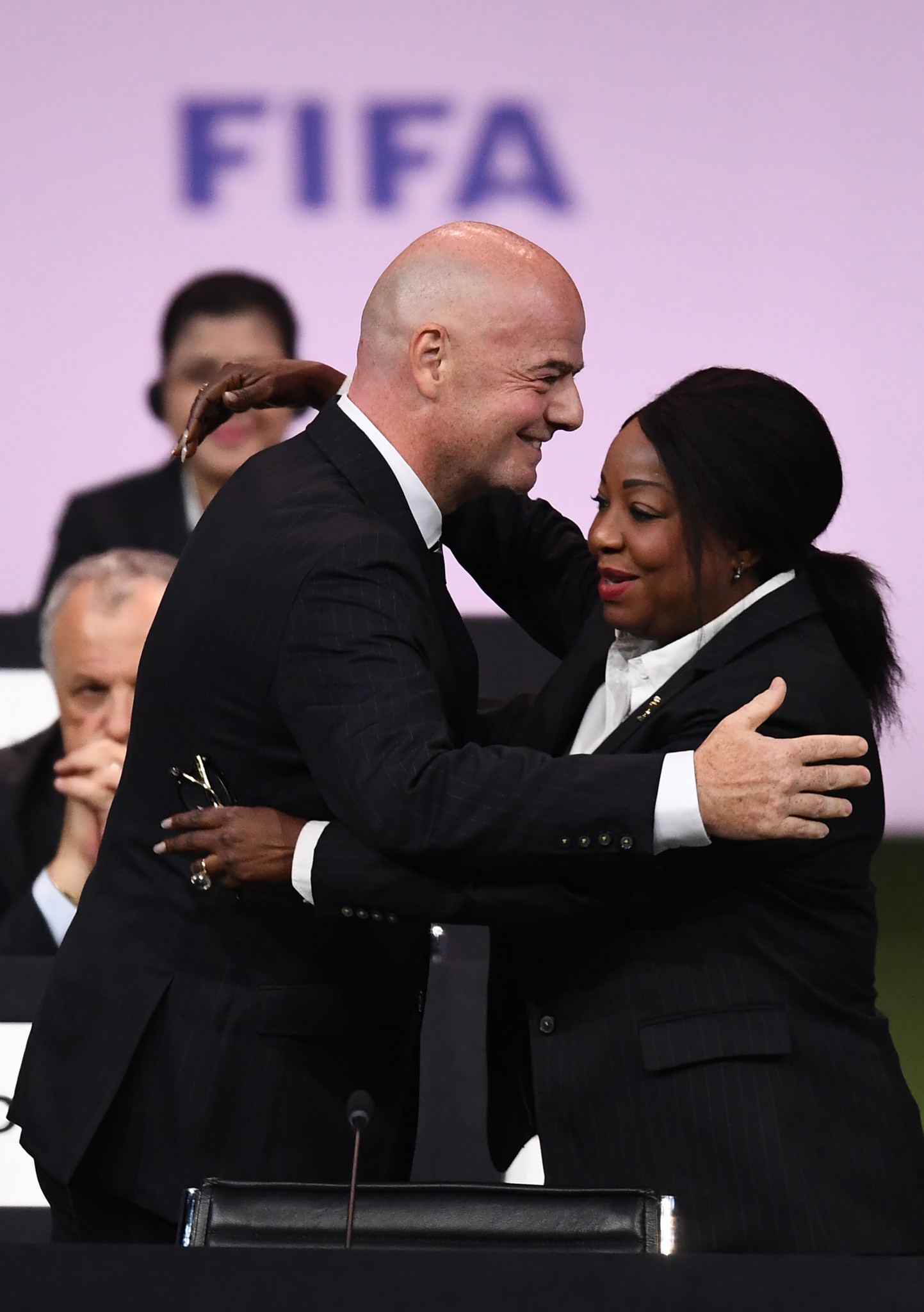 FIFA secretary general Fatma Samoura, right, was placed in charge of a group overseeing day-to-day operations at CAF by FIFA President Gianni Infantino, left ©Getty Images