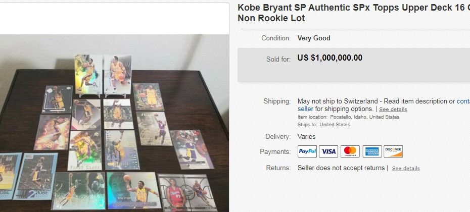 A pack of Kobe Bryant trading cards has sold for $1 million on eBay ©eBay