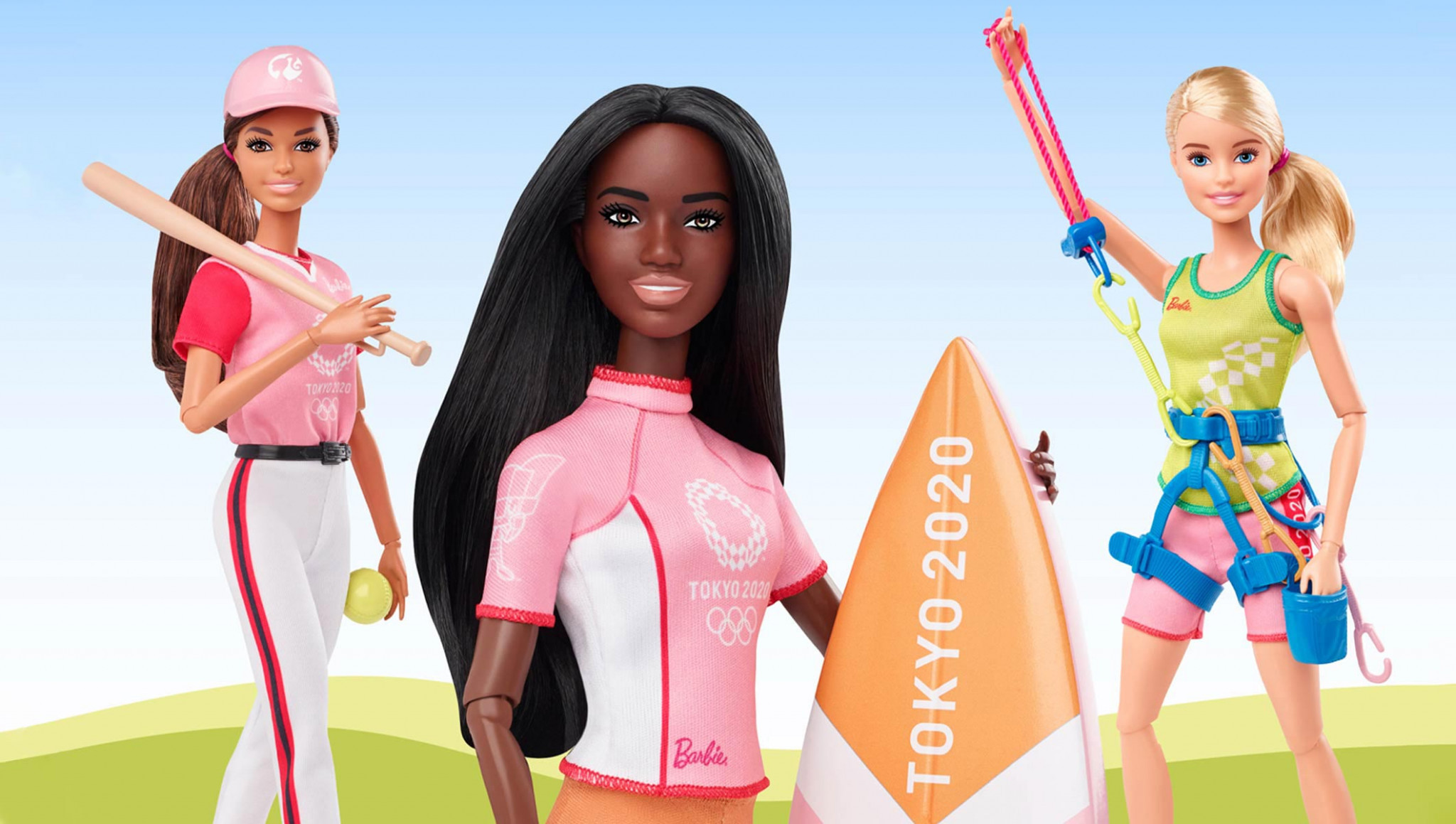 Barbie as a softball player, surfer and sport climber as part of Mattel's new Olympics range ©Mattel