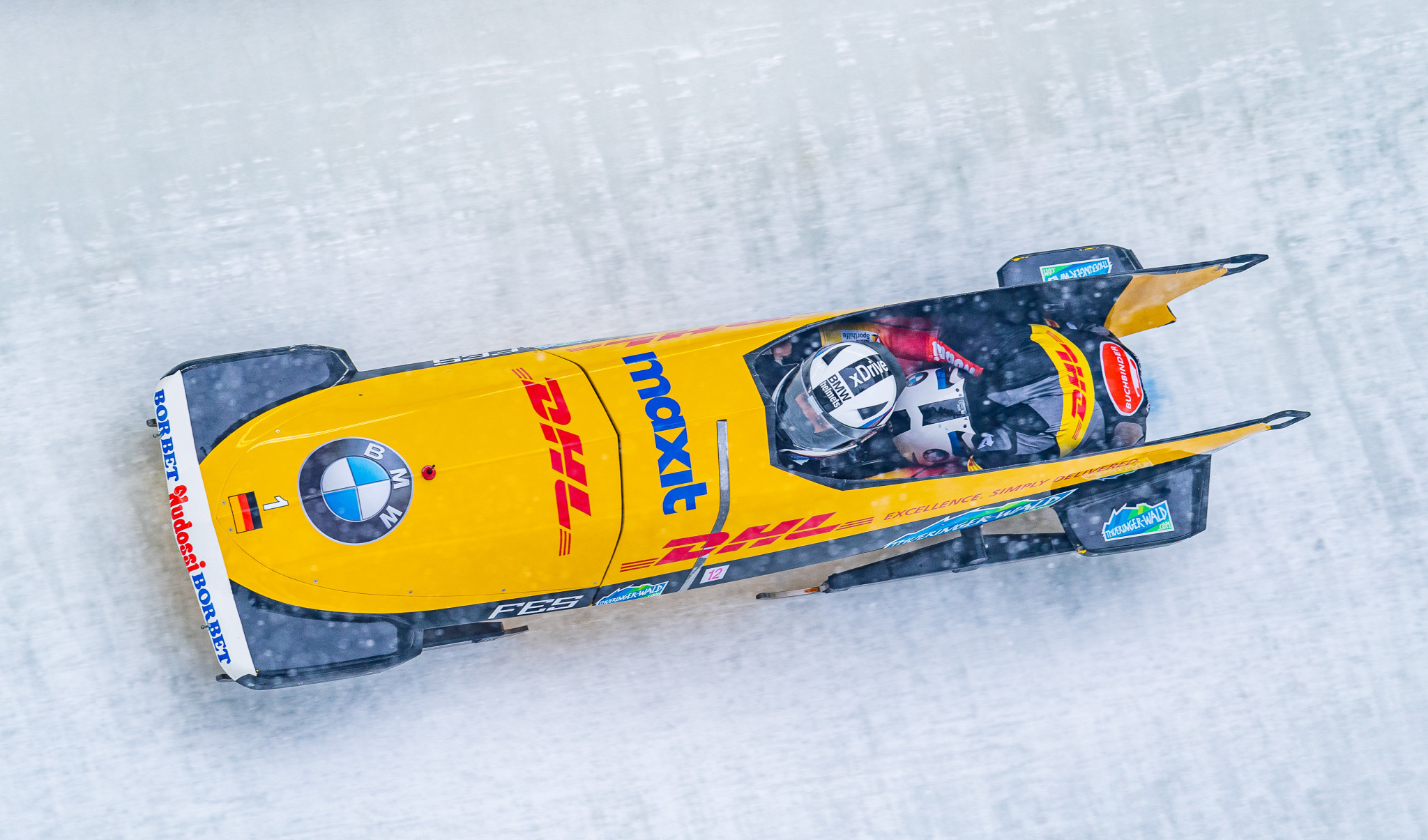Germany's defending champion Mariama Jamanka is outside the podium positions at the halfway stage of the two-woman bob at the IBSF World Championships in Altenberg ©Getty Images