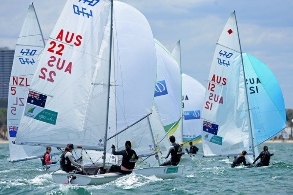 The home country are dominating both 470 fleets in Melbourne ©World Sailing