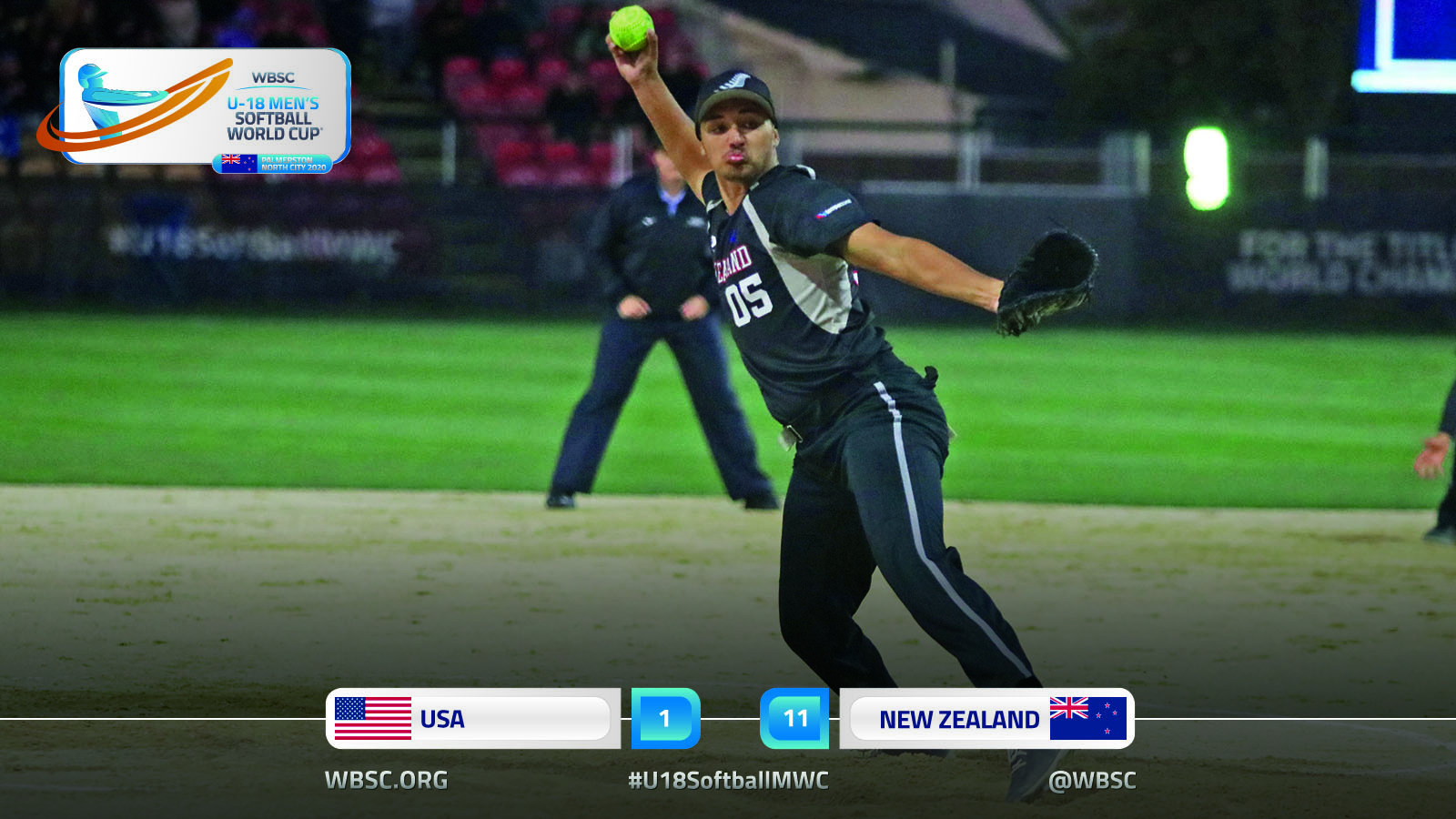 Hosts New Zealand record first win at Under-18 Men's Softball World Cup