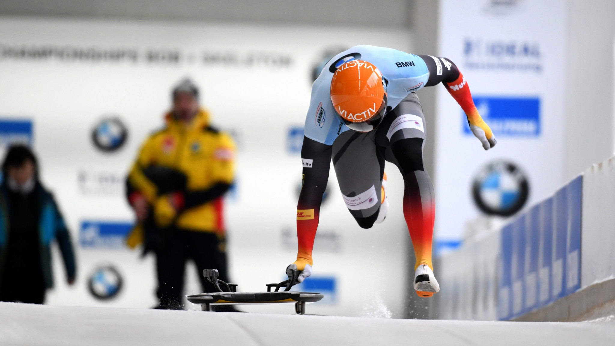 Germany's Christopher Grotheer leads the men's skeleton standings at the IBSF World Championships in Altenberg ©IBSF/Viesturs Lacis