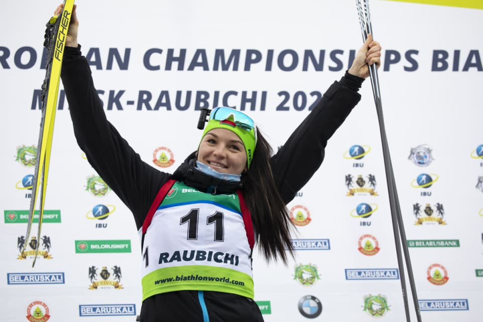 Elena Kruchinkina brought the Belarus total of golds to three on the final day of the IBU Open European Championships in Minsk as she won the women's 10km pursuit title ©IBU