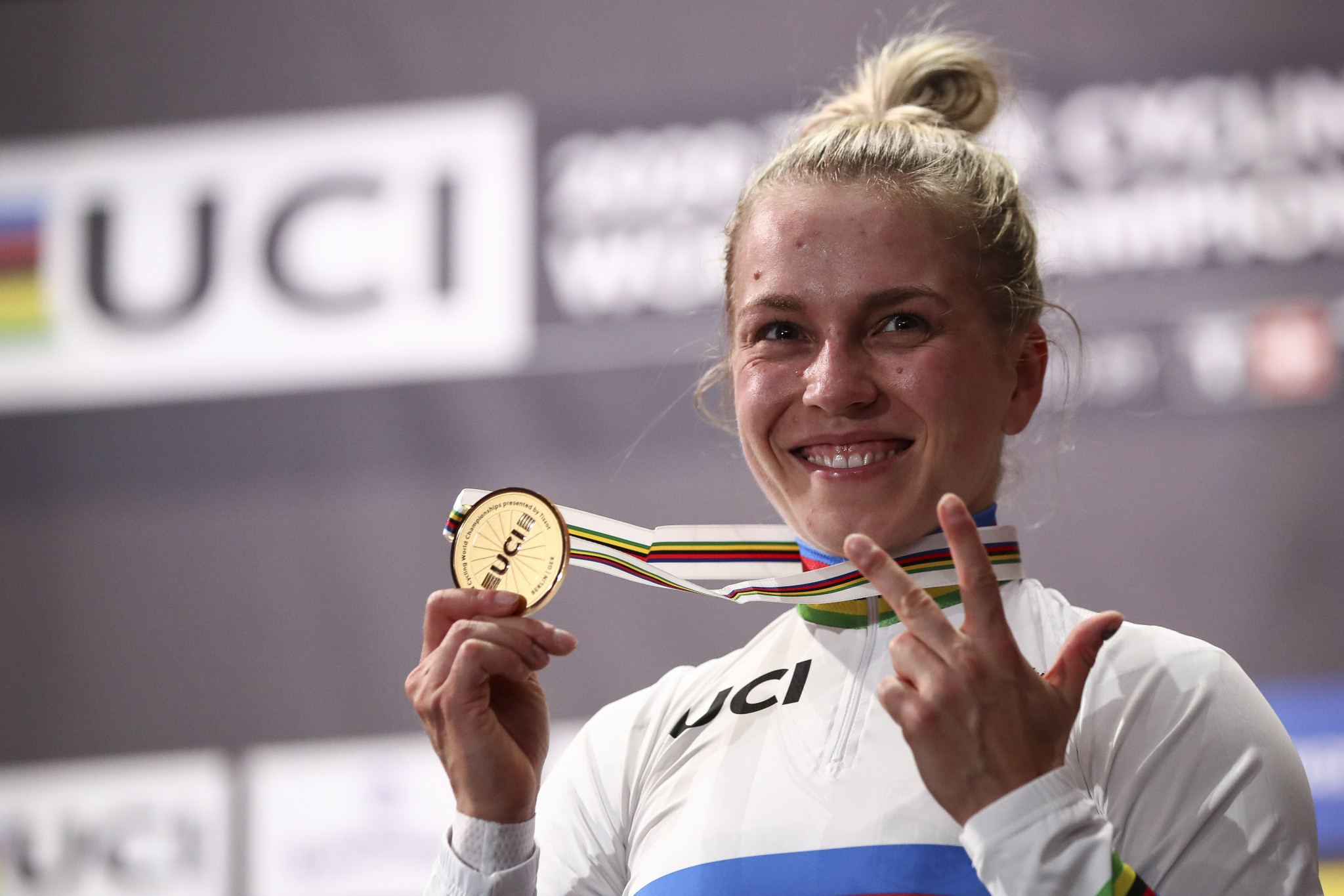 Emma Hinze of Germany won her third gold medal of the World Track Cycling Championships ©Getty Images