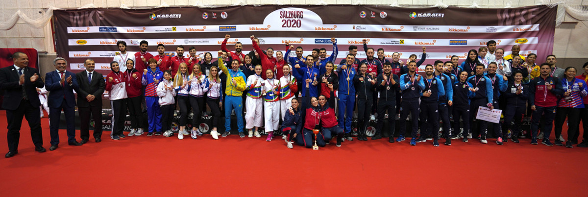 All the medallists at the Karate 1-Premier League event in Salzburg, Austria ©WKF