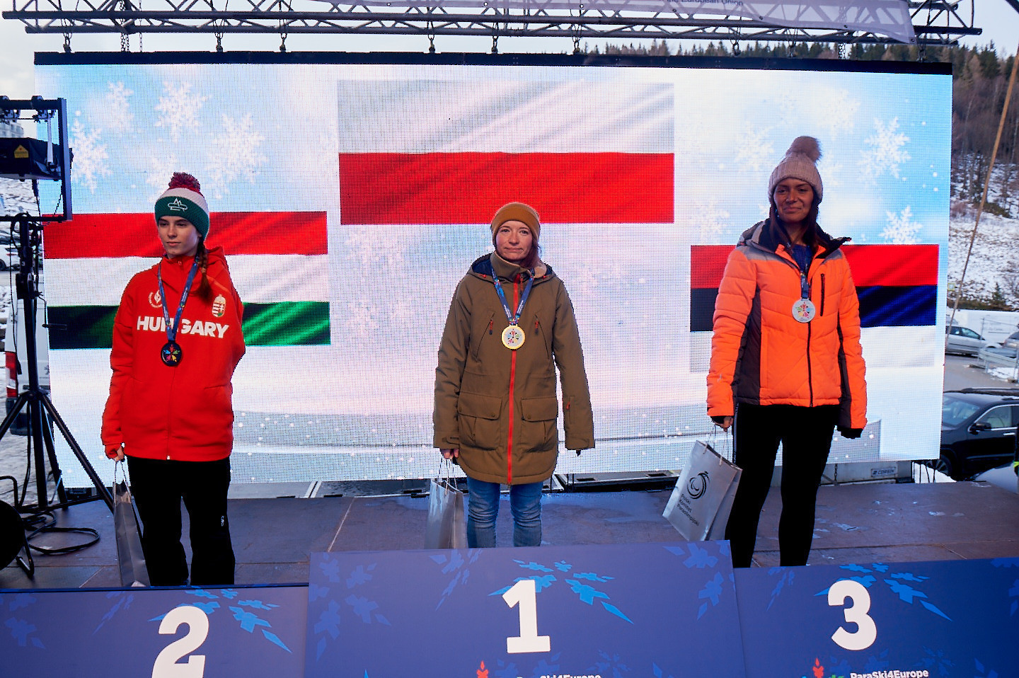 Monika Aleksandra Kotzian celebrates her home win at the European Winter Para Sports Event ©Polish Paralympic Committee