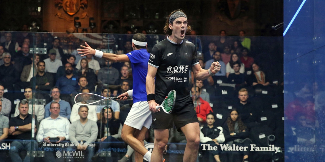 Paul Coll of New Zealand stunned world number one Mohamed ElShorbagy at the Windy City Open in Chicago ©PSA