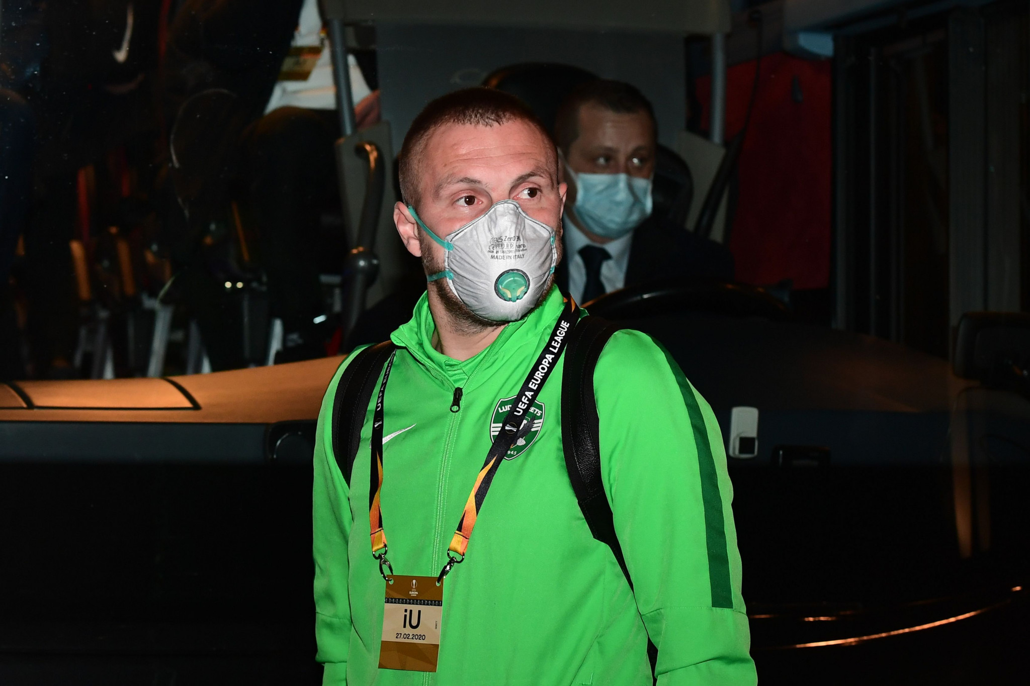 Ludogorets players arrived in Milan last week wearing facemasks ©Getty Images