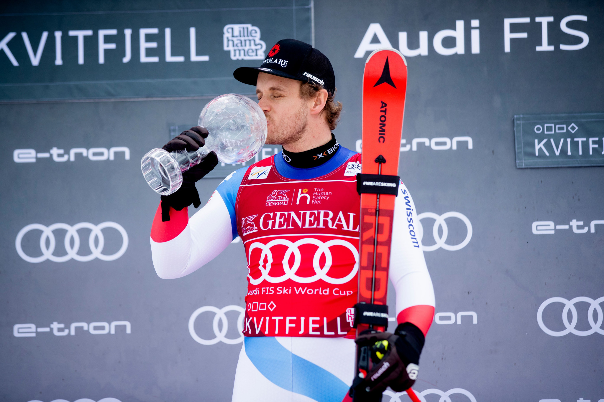 Mauro Caviezel of Switzerland was given the Super-G crystal globe ©Getty Images