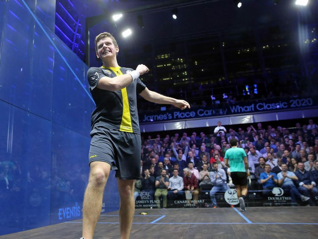Greg Lobban recorded the biggest win of his career with a straight games defeat of Karim Abel Gawad ©SJPCanaryWharfClassic.com
