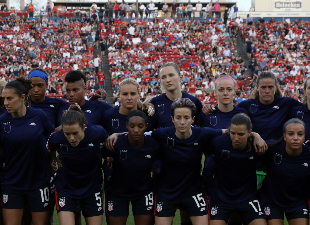 Members of the US team protested against the organisation before the SheBelieves Cup match against Japan in Texas ©Getty Images